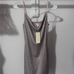 Elegant Silver Glitter Mini Dress